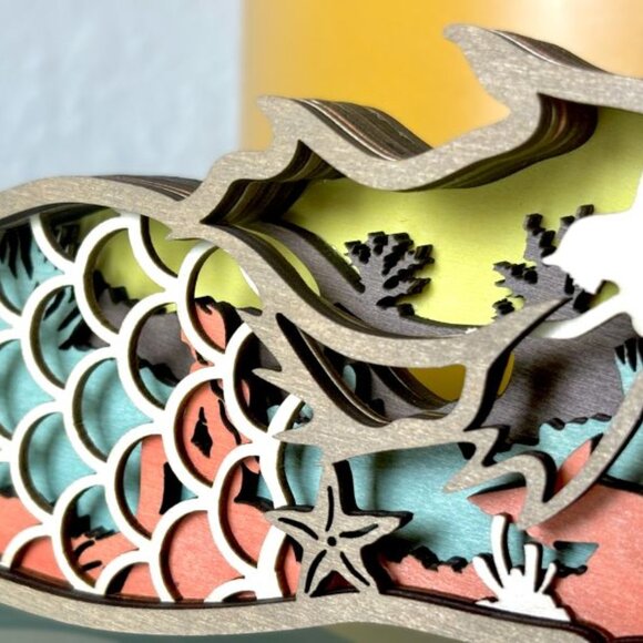 Tropical Mermaid Sea Life Under-the-Ocean Wood Wooden 3D Figure Diorama Decor - Picture 7 of 11